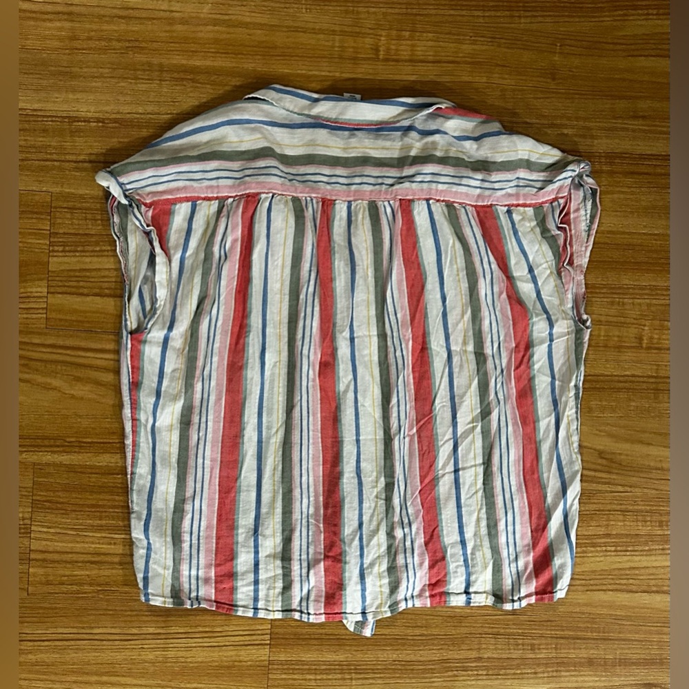 Old Navy Pastel Striped Button Down Shirt | Sleeveless W/ Knot |Size Large| EUC - Picture 6 of 6